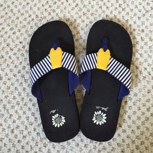 Yellow box flip flops