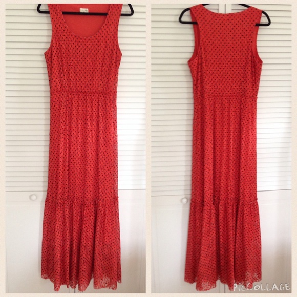 Orange lace polka dot maxi dress