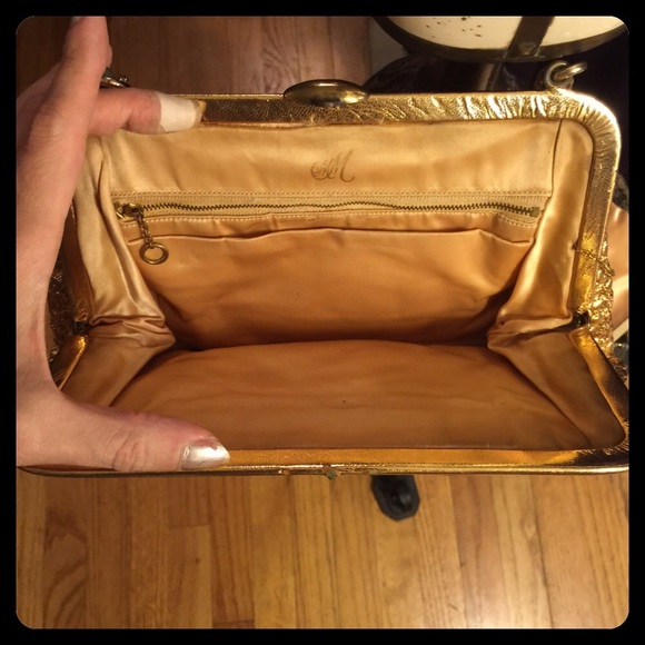 SALE💐VINTAGE (Japan 1950's) "M M" GOLD HANDBAG - Picture 4 of 16