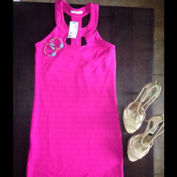 Hot Pink ribbed cut out dress