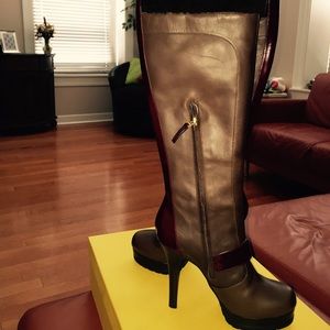 Burgundy/brown leather Fendi platform boot