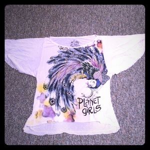 Butterfly Sleeve Peacock Print T-shirt from BRAZIL