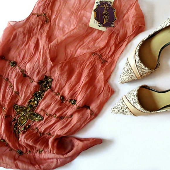 Hale Bob Tops - Hale Bob Sheer Coral Embellished Tank Top