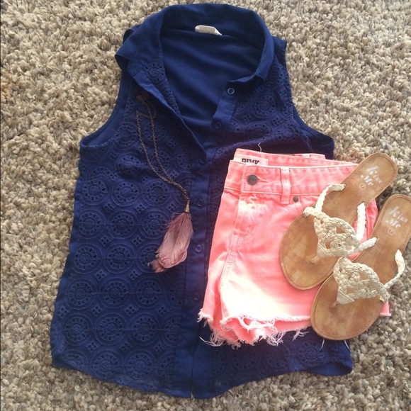 UO Pins and Needles Blue Tank with Funky Design