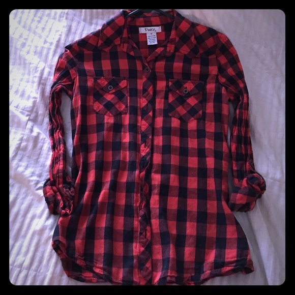 Red and black plaid long sleeve top