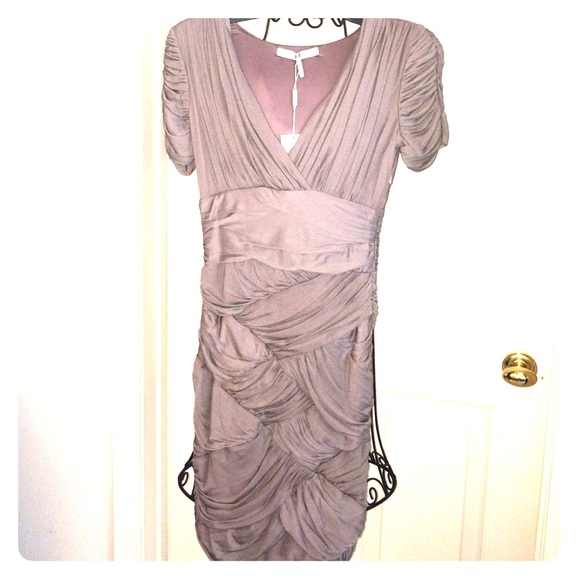 Halston Heritage Taupe sexy rouched dress. NWT