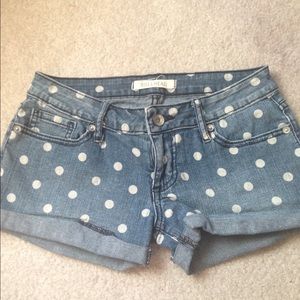 Polka dot denim shorts