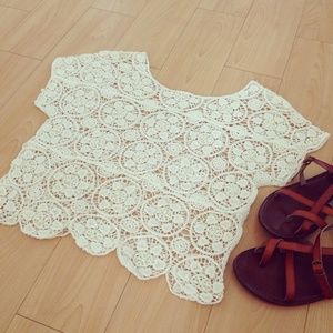 NWOT Cream Floral Lace Top with Pearlescent Detail