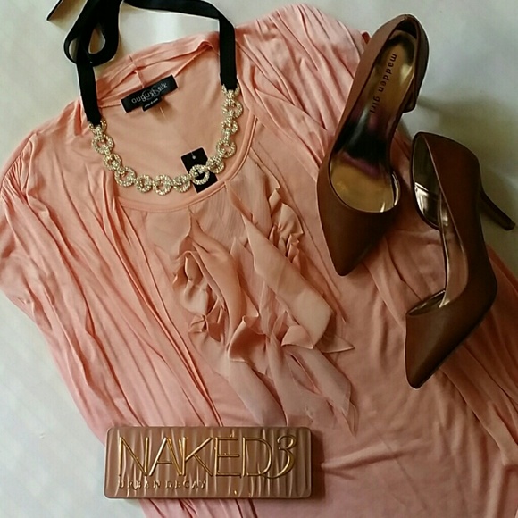 NWT Light Pink Ruffled Top With Faux Cardigan