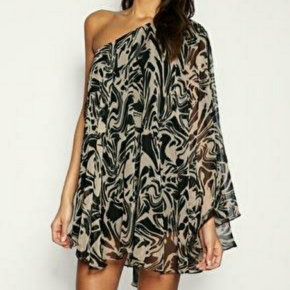 ASOS Asymmetrical Abstract Swirl Print Cape Dress
