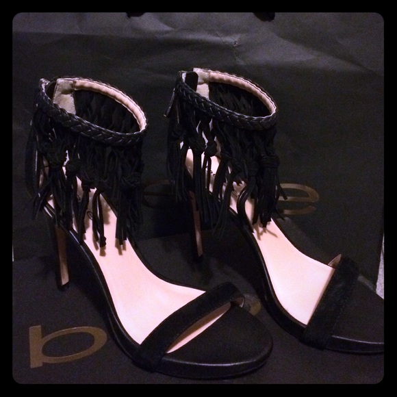 Bebe heels with fringed ankle cuff! Never worn