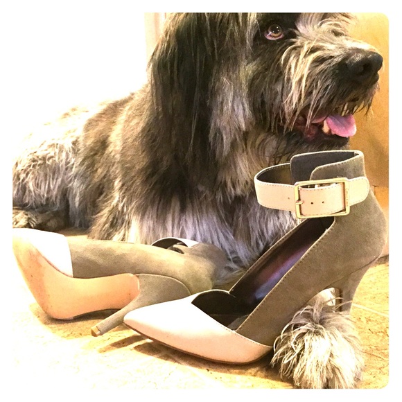 Calvin Klein grey & white pumps with ankle straps