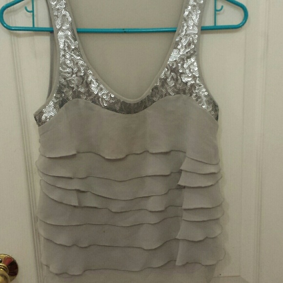 Express. Grey/Silver Sequin Teared Tank