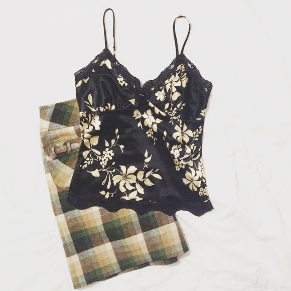 Black & Tan Floral Silky Slip Tank Top