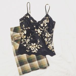 Black & Tan Floral Silky Slip Tank Top