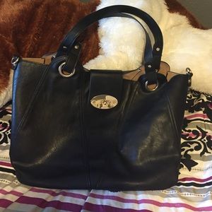 Large black tote with gold accents