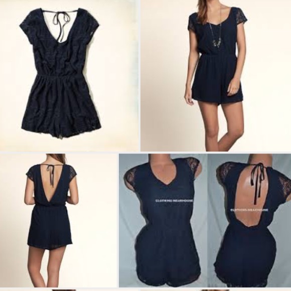 Hollister navy lace monarch romper - Picture 2 of 2