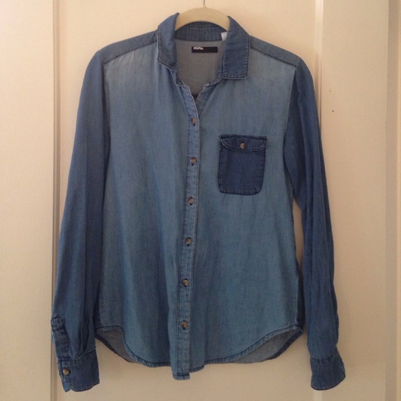 BDG color block denim button down shirt size xs