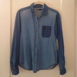 BDG color block denim button down shirt size xs