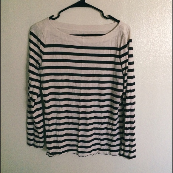 Boat neck striped long sleeve top