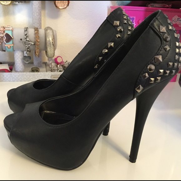 ON HOLD- Black Studded Peep Toe Heels