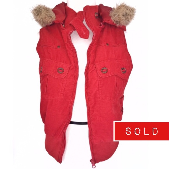 Corduroy Hooded Fur Vest