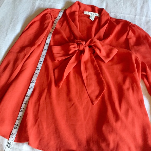 {{SOLD}} Forever 21 Blood Orange Tie-Neck Blouse - Picture 3 of 3