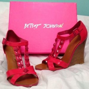 Betsey Johnson Pink Patent Leather Stud Wedge heel