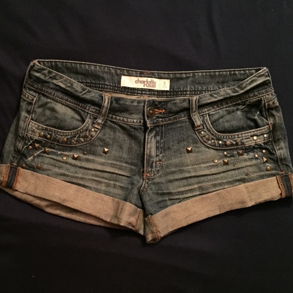 Studded denim shorts