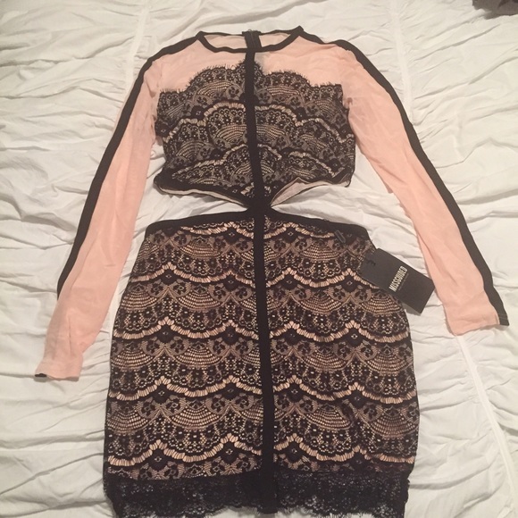 Lace Black & Nude Dress with Cutouts US 8 / UK 12