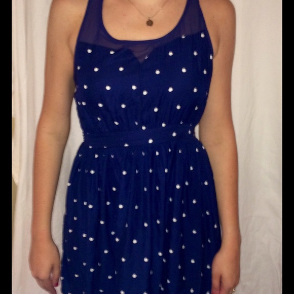 Blue dress white pok-a-dot dress