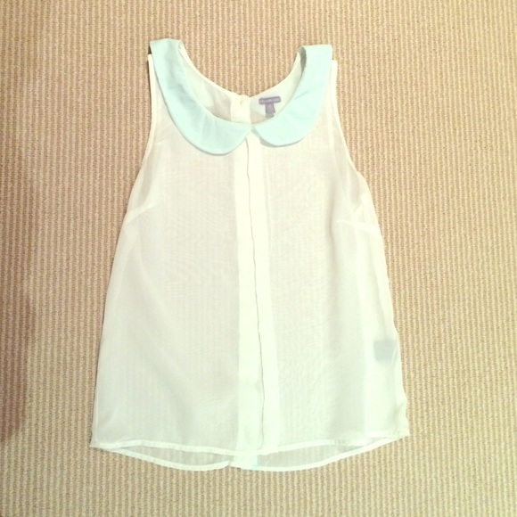 Cream and mint sheer collared Charlotte Russe top