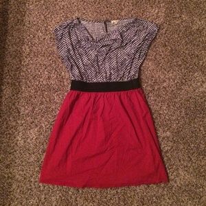 black, white, and red dress