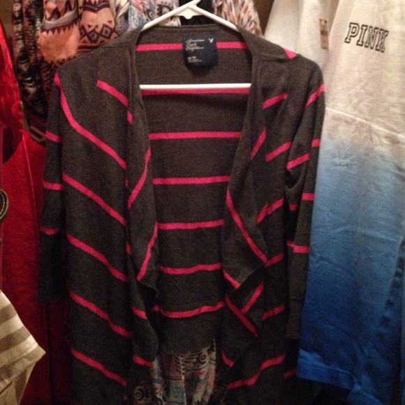 Pink and Grey Striped Cardigan