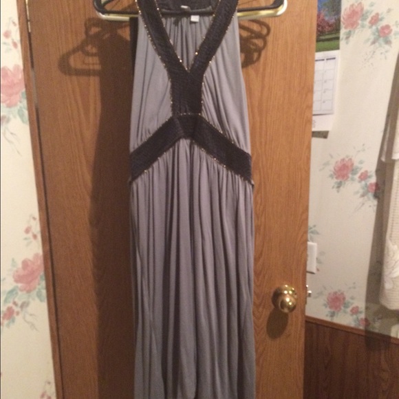 Gray dress with black and gold detail