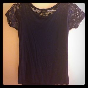 Navy Lace detail tee