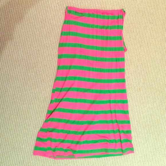 Pink and green striped casual dress