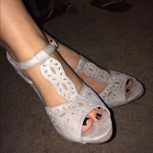 Beige suede heels