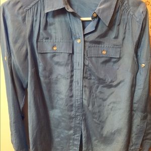 Ann Taylor light blue silk button up shirt