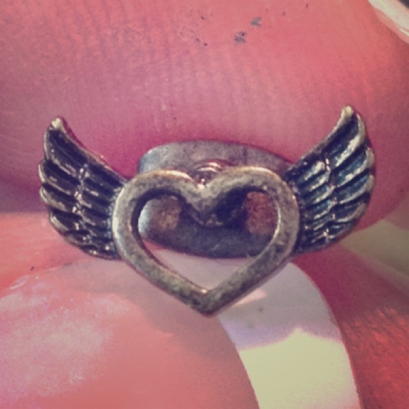 Bronze-like Earrings Heart with Wings Small