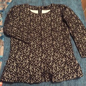 J Crew Black and White Peplum Top