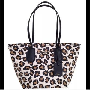 Coach Ocelot Print Leather Large Zip Top Tote