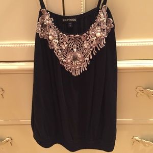 Express black bubble tank top w/ nautical crochet