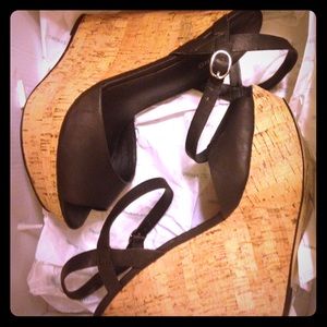 Black platform wedge heels