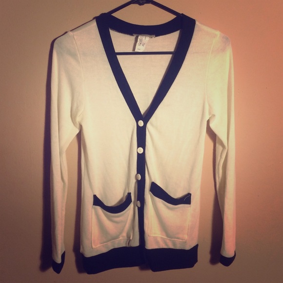 White and black trimmed cardigan
