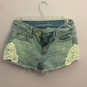 AE Low Rise Denim Shorts with Crochet Lace