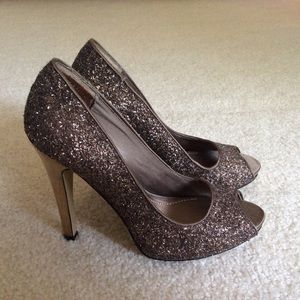 Nine West Bronze Glitter Peep Toe Pumps
