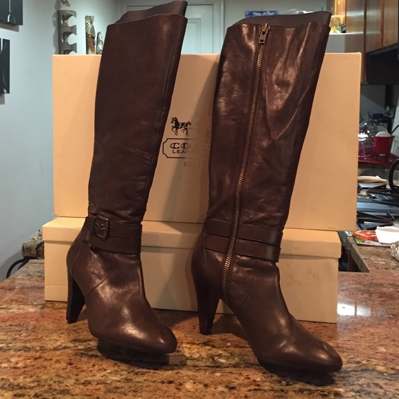 COACH Boots Brown Leather sz 10 - Picture 1 of 4