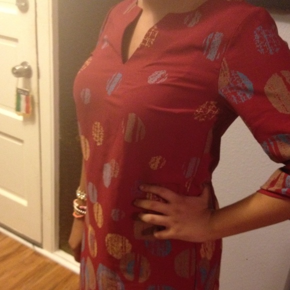 Burgundy Yellow shift dress. ON SALE! - Picture 2 of 4
