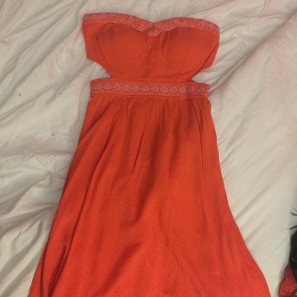 ROXY Orange high low strapless dress worn once